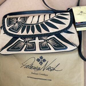 Patricia Nash Black and Tan Leather Clutch new with tags